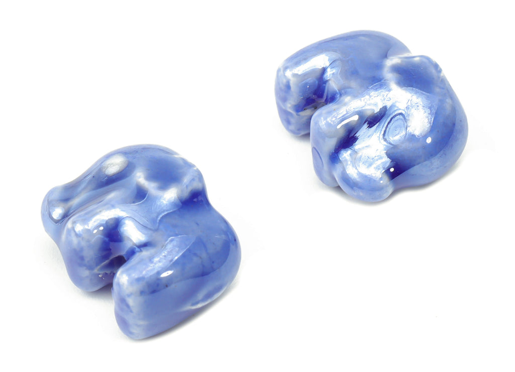 Glazed Ceramic Elephant Beads - Blue Carved Elephant Beads - Handmade Beads - Bracelet Beads - Connectors Beads - 13.76x11.07x8mm - NS1839C - DOMEDBAZAAR