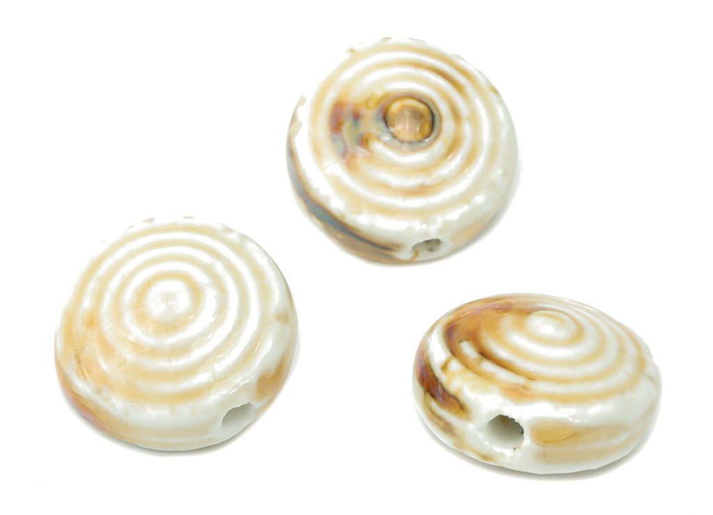 Glazed Ceramic Disc Round Beads - Carved Round Beads - Handmade Beads - Bracelet Beads - Connectors Beads - 22.38x22.38x14.82mm - NS1798 - DOMEDBAZAAR