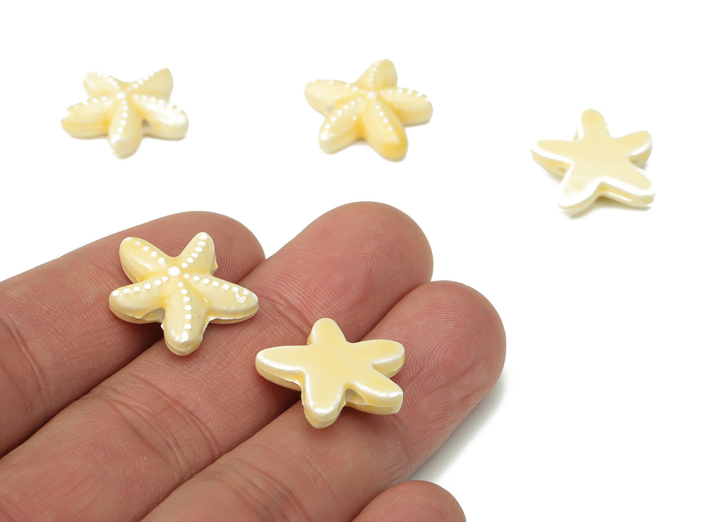 Glazed Ceramic Starfish Beads - Yellow Carved Starfish Beads - Handmade Beads - Bracelet Beads - Connectors Beads - 17.8x17.8x5.8mm- NS1446C - DOMEDBAZAAR