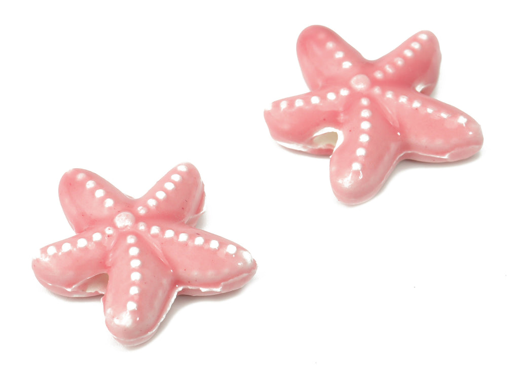 Glazed Ceramic Starfish Beads - Pink Carved Starfish Beads - Handmade Beads - Bracelet Beads - Connectors Beads - 17.8x17.8x5.84mm - NS1446E - DOMEDBAZAAR