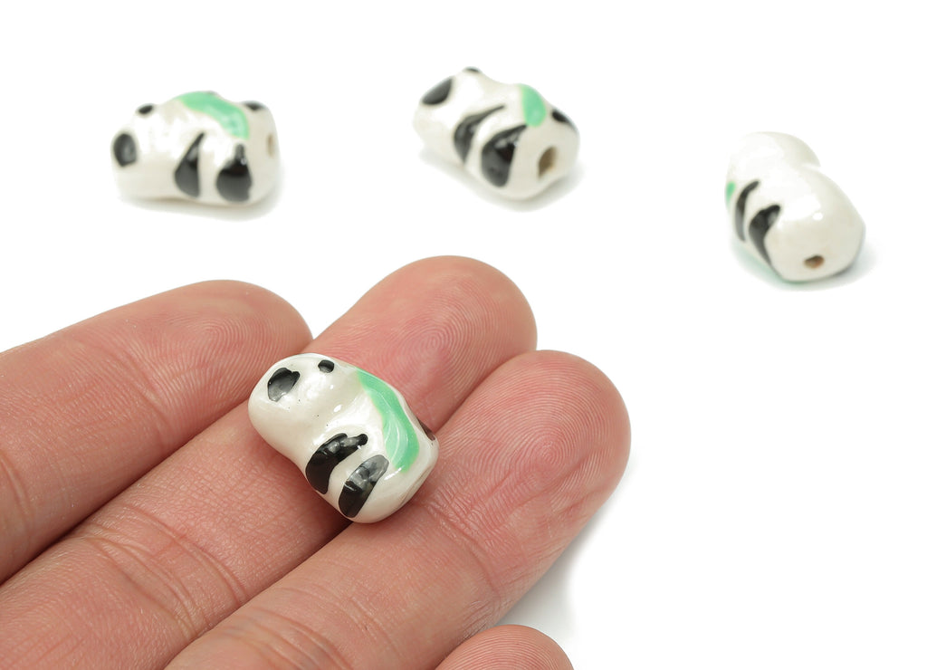 Glazed Ceramic Panda Beads - Carved Panda Beads - Handmade Beads - Bracelet Beads - Connectors Beads - 17.87x12.23x10.6mm - NS1833 - DOMEDBAZAAR