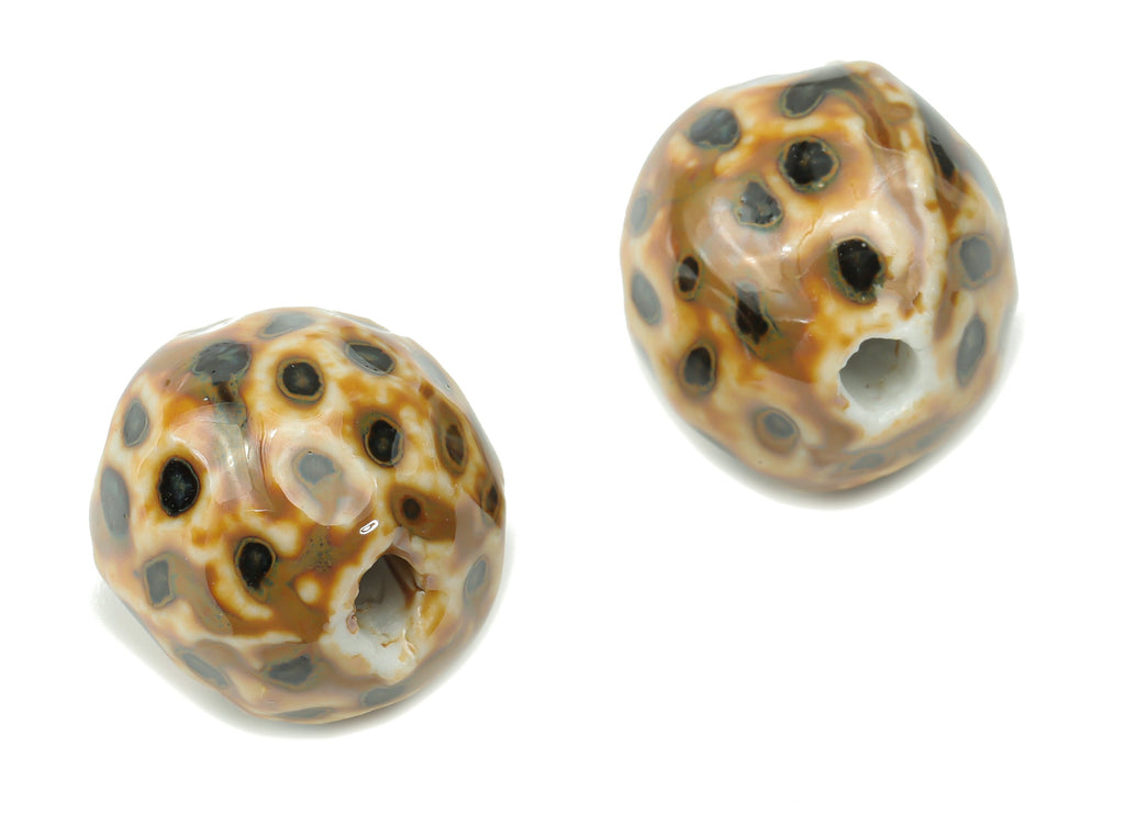Glazed Ceramic Big Ball Beads - Carved Leopard Ball Beads - Handmade Connectors Beads - Bracelet Making Beads - 14.91x14.91x14.51mm - NS1802 - DOMEDBAZAAR