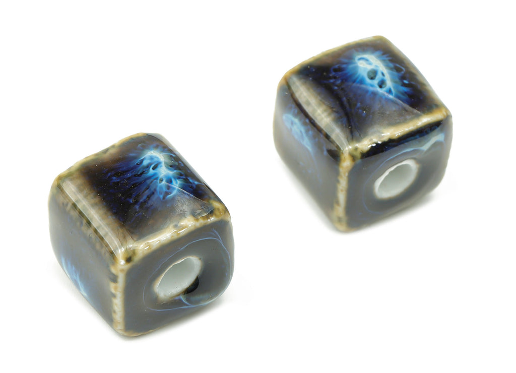 Glazed Ceramic Cube Beads - Carved Cube Beads - Handmade Beads - Bracelet Making Beads - Connectors Beads - 15.75x15.4x1.45mm - NS1797 - DOMEDBAZAAR