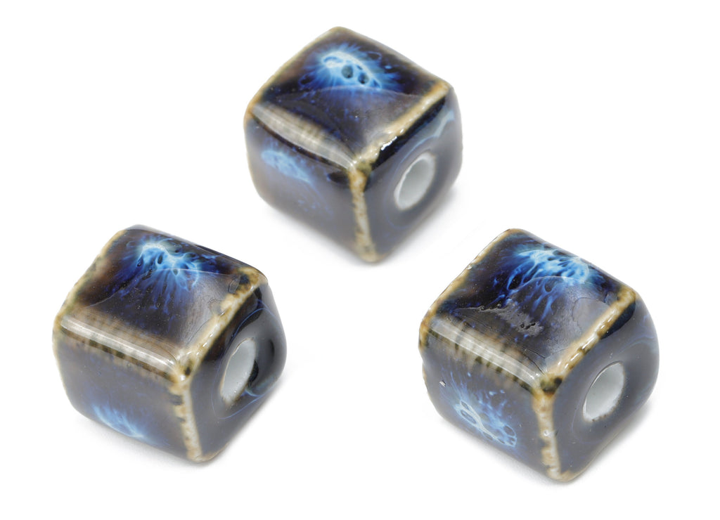 Glazed Ceramic Cube Beads - Carved Cube Beads - Handmade Beads - Bracelet Making Beads - Connectors Beads - 15.75x15.4x1.45mm - NS1797 - DOMEDBAZAAR