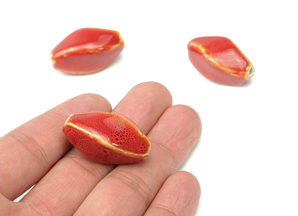 Glazed Ceramic Rhombus Beads - Carved Rhombus Beads - Handmade Beads - Bracelet Beads - Connectors Beads - 31.8x15.1x15.1mm - NS1789 - DOMEDBAZAAR