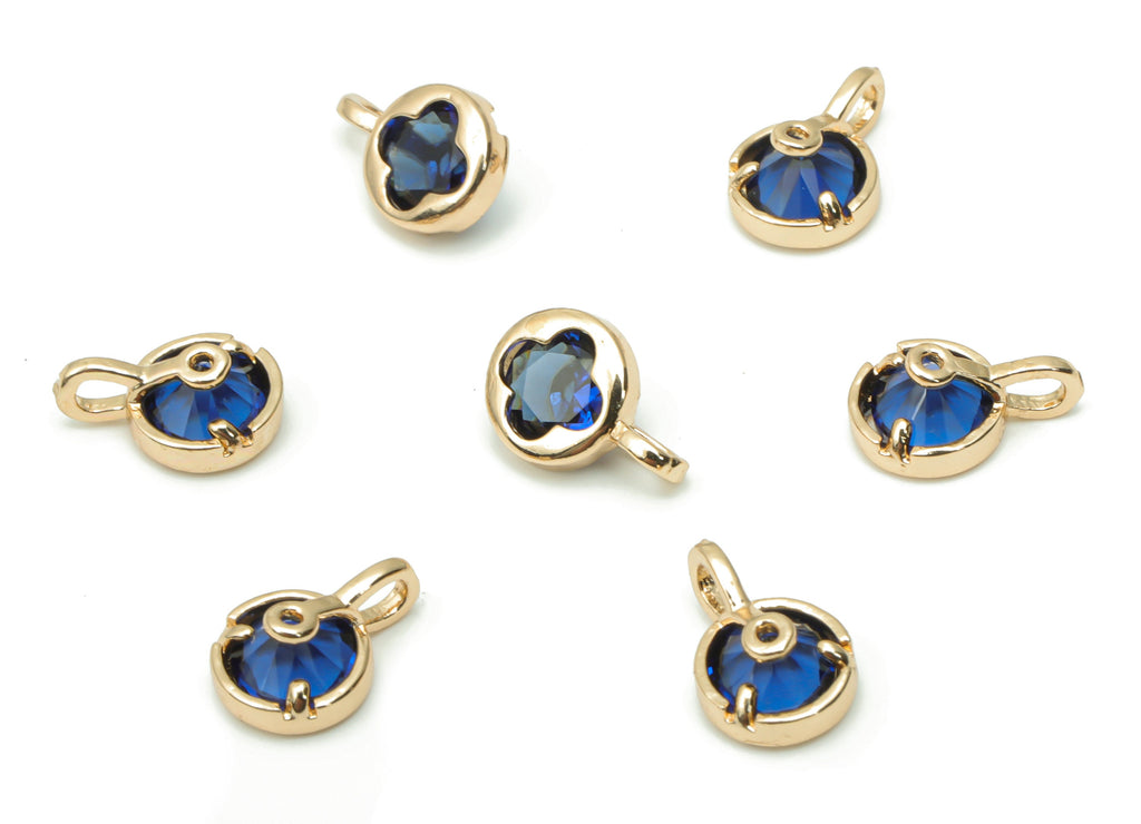 Glass Mini Round Flower Loop Earring Charms - Brass Mini Flower Frame Pendant - Gold Tone Plated Brass - Faceted Glass - 9.2x6x4mm - GS1094B - DOMEDBAZAAR