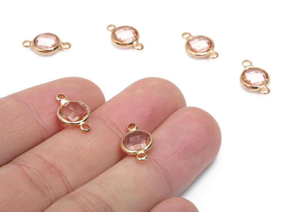 Glass Round Earring Connector - Brass Circle Frame Charms and Pendant - Gold Tone Plated Brass - Faceted Glass - 14.63x8.76x3.74mm - GS1122 - DOMEDBAZAAR