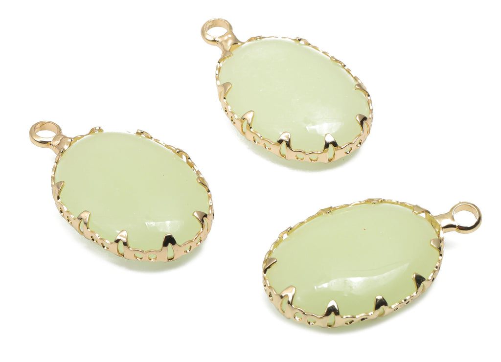 Glass Oval Earring Charms With Loop - Brass Oval Frame Pendant - Gold Tone Plated Brass - Faceted Glass - 23.45x13.9x5.9mm - GS1125 - DOMEDBAZAAR