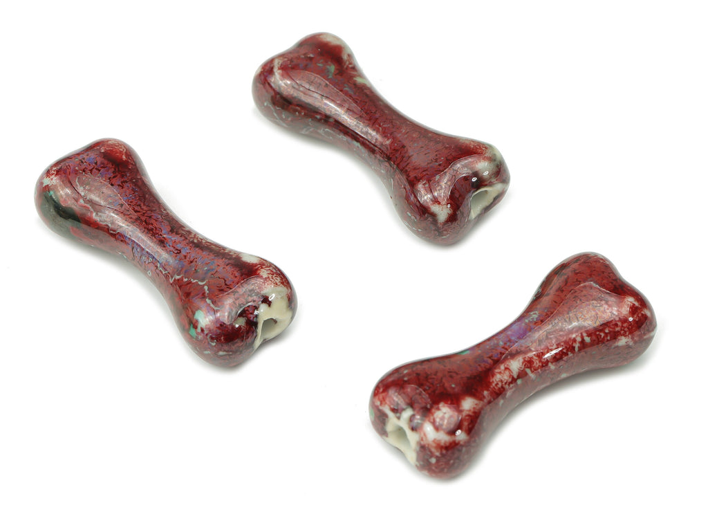 Glazed Ceramic Dog Bone Beads - Carved Bone Beads - Handmade Beads - Bracelet Beads - Connectors Beads - 33.48x13.57x9.96mm - NS1815 - DOMEDBAZAAR