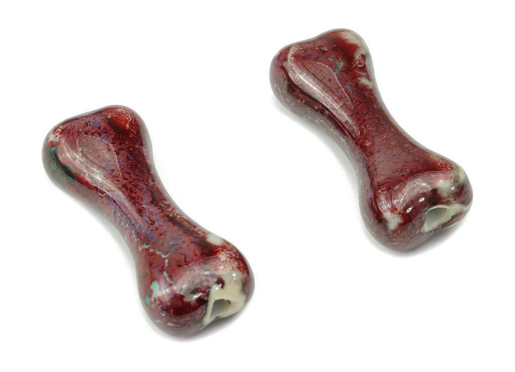 Glazed Ceramic Dog Bone Beads - Carved Bone Beads - Handmade Beads - Bracelet Beads - Connectors Beads - 33.48x13.57x9.96mm - NS1815 - DOMEDBAZAAR