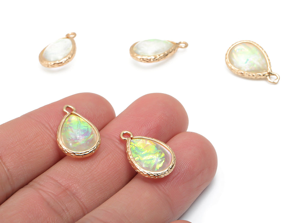 Resin Drop Earring Charms - Brass Teardrop Pendant - Gold Tone Plated Brass  - Jewelry Making Supplies - 18.42x12.02x7.28mm - RC1211C - DOMEDBAZAAR