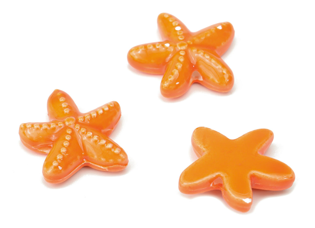 Glazed Ceramic Starfish Beads - Orange Carved Beads - Handmade Beads - Bracelet Beads - Connectors Beads - 17.8x17.8x5.84mm - NS1446A - DOMEDBAZAAR