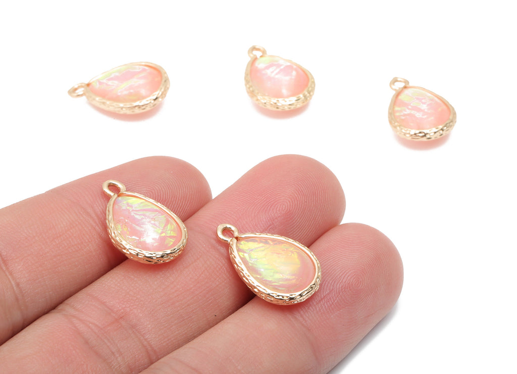 Resin Rainbow Drop Earring Charms - Brass Teardrop Pendant - Gold Tone Plated Brass  - Jewelry Making Supplies - 18.42x12.02x7.3mm - RC1211D - DOMEDBAZAAR