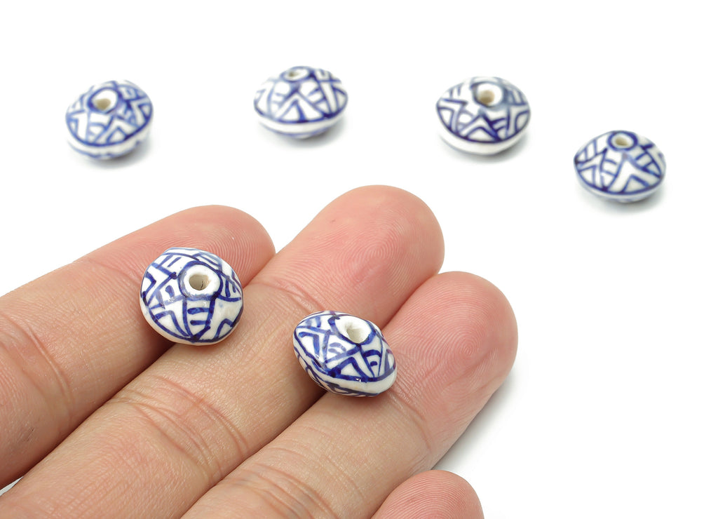 Glazed Ceramic Spacer Star Beads - Carved Spacer Beads - Handmade Beads - Bracelet Beads - Connectors Beads - 13.1x13.1x8.4mm - NS1847 - DOMEDBAZAAR