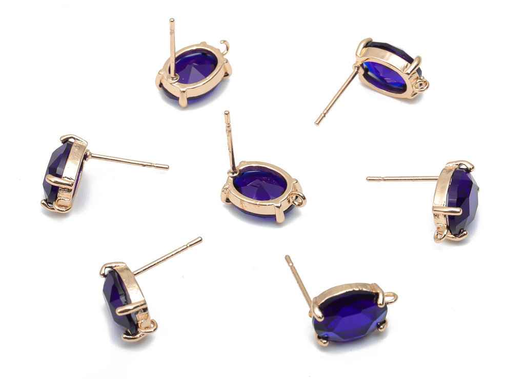 Glass Oval Earring Stud - Brass Oval Earring Post - Gold Tone Plated Brass - Faceted Glass - Jewelry Supplies - 12.36x8.14x4.51mm - GS1126A - DOMEDBAZAAR