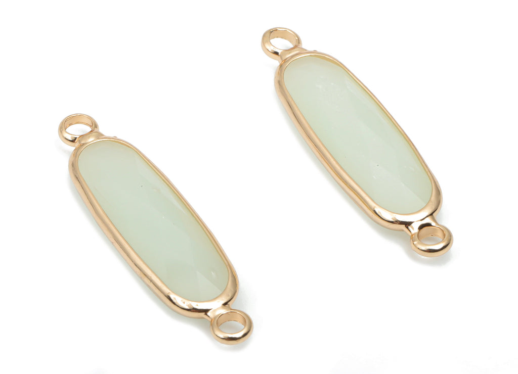 Glass Long Oval Earring Connector - Brass Oval Frame Charms and Pendant - Gold Tone Plated Brass - Faceted Glass - 28.69x7.5x4.8mm - GS1127C - DOMEDBAZAAR