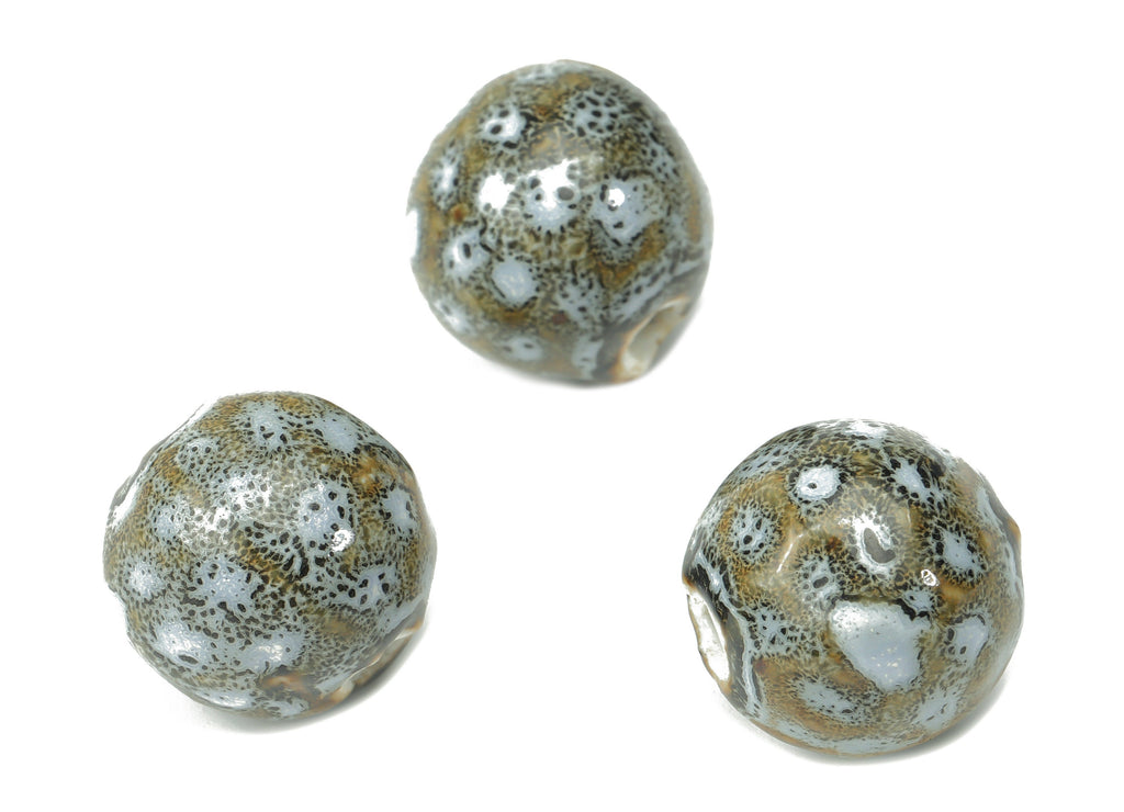 Glazed Ceramic Ball Beads - Carved Ball Beads - Handmade Beads - Bracelet Beads - Connectors Beads - 15.12x15.12x15.45mm - NS1780 - DOMEDBAZAAR