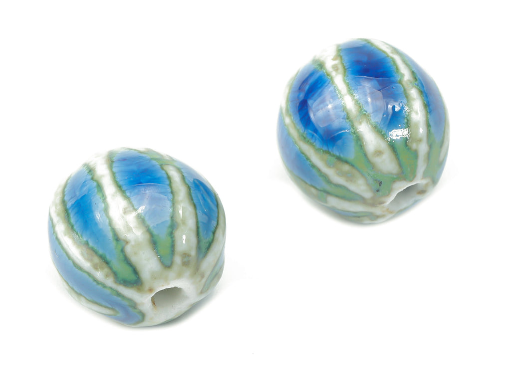 Glazed Ceramic Ball Beads - Carved Ball Beads - Handmade Beads - Bracelet Beads - Connectors Beads - 15.08x15.08x15.65mm - NS1775 - DOMEDBAZAAR