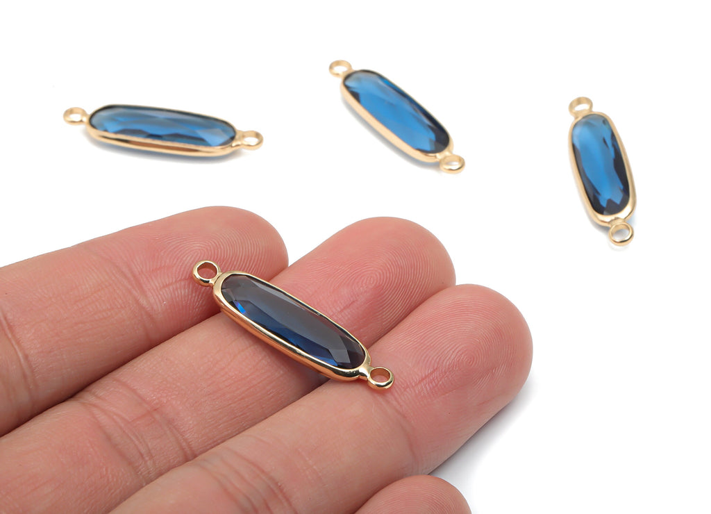 Glass Oval Connector - Brass Oval Frame Charms - Bracelet Connector - Gold Tone Plated Brass - Faceted Glass - 28.93x7.47x3.76mm - GS1118C - DOMEDBAZAAR