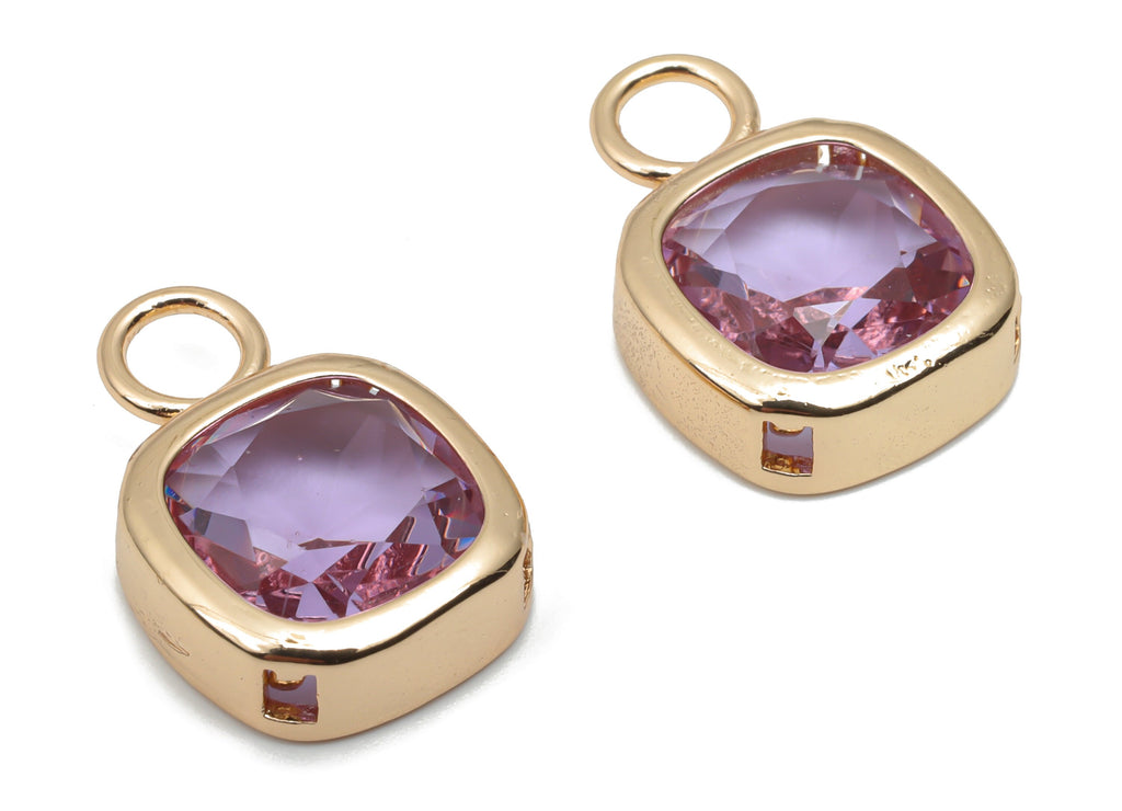 Glass Square Earring Charms With Loop - Brass Square Frame Pendant - Gold Tone Plated Brass - Faceted Glass - 17.42x12.02x5.52mm - GS1123A - DOMEDBAZAAR