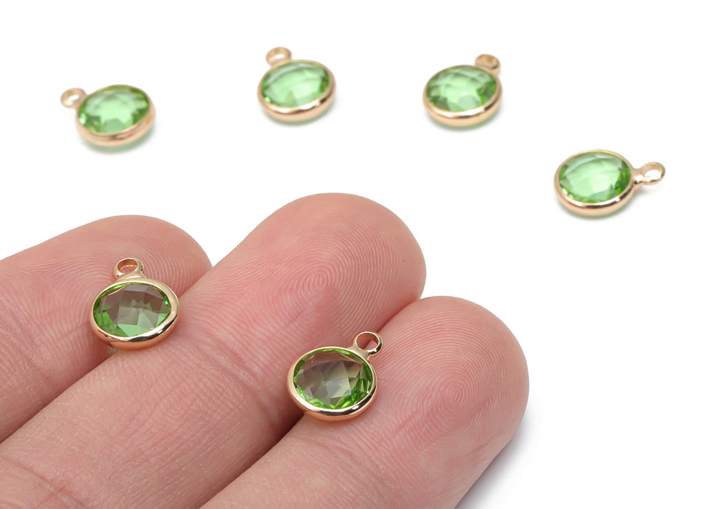 Glass Round Earring Charms With Loop - Brass Circle Frame Pendant - Gold Tone Plated Brass - Faceted Glass - 11.59x8.72x3.75mm - GS1120C - DOMEDBAZAAR