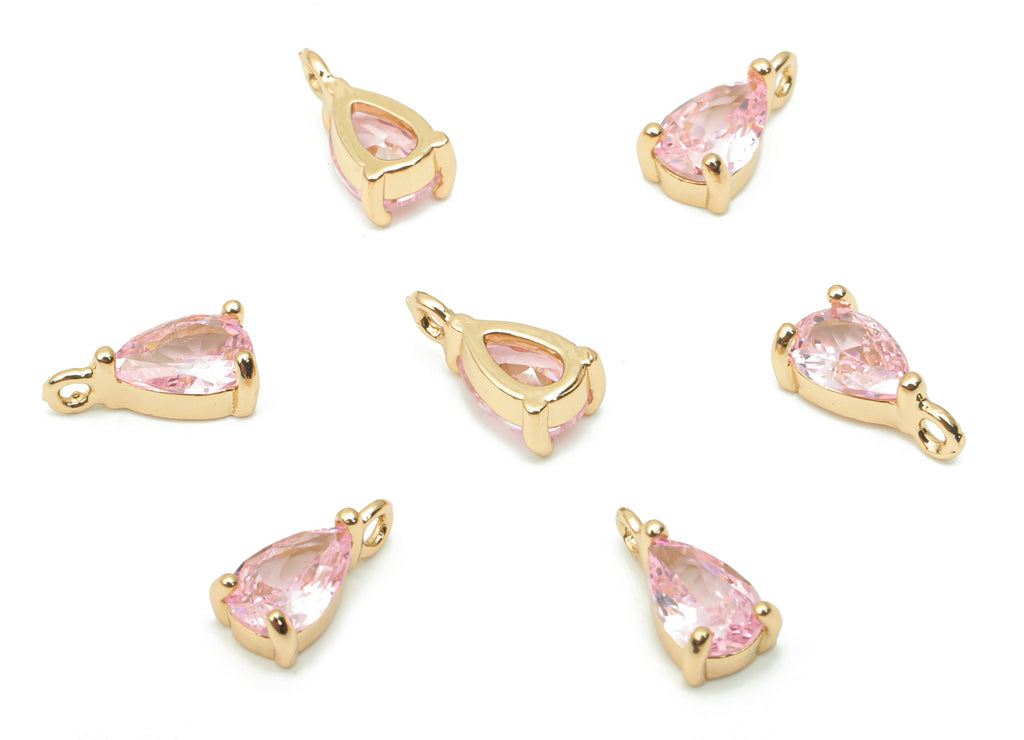 Glass Mini Drop Earring Charms With Loop - Brass Teardrop Frame Pendant - Gold Tone Plated Brass - Faceted Glass - 8.53x4.59x3.2mm - GS1092C - DOMEDBAZAAR
