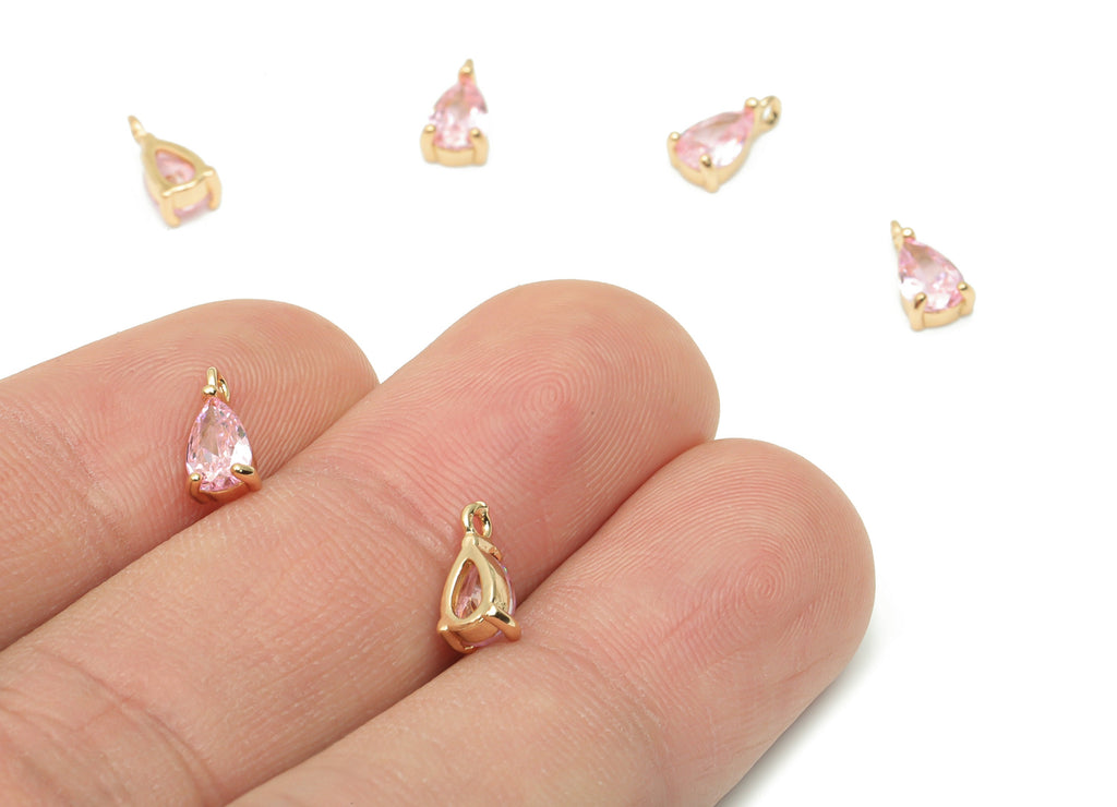 Glass Mini Drop Earring Charms With Loop - Brass Teardrop Frame Pendant - Gold Tone Plated Brass - Faceted Glass - 8.53x4.59x3.2mm - GS1092C - DOMEDBAZAAR