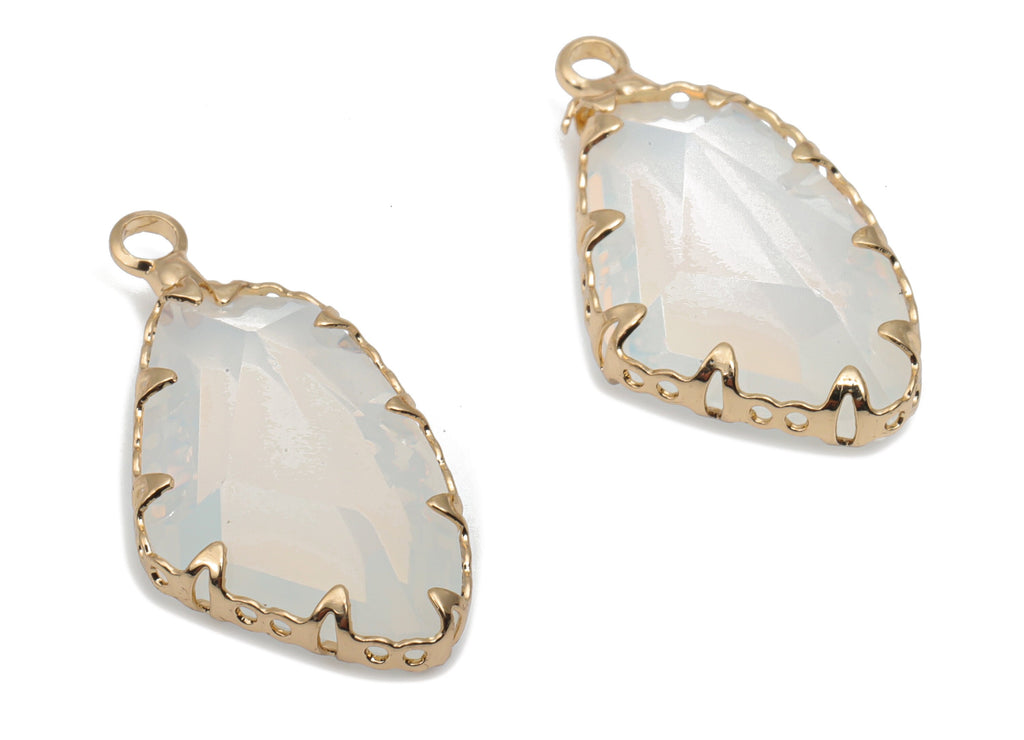 Glass Geometry Earring Charms With Loop - Brass Irregular Frame Pendant - Gold Tone Plated Brass - Faceted Glass - 24.56x11.98x5.6mm- GS1117 - DOMEDBAZAAR
