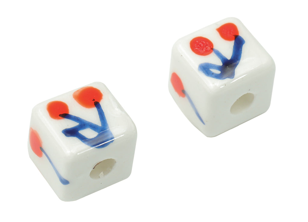 Glazed Ceramic Mini Cube Beads - Carved Cherry Beads - Handmade Beads - Bracelet Beads - Connectors Beads - 8.48x8.48x8.27mm - NS1848 - DOMEDBAZAAR