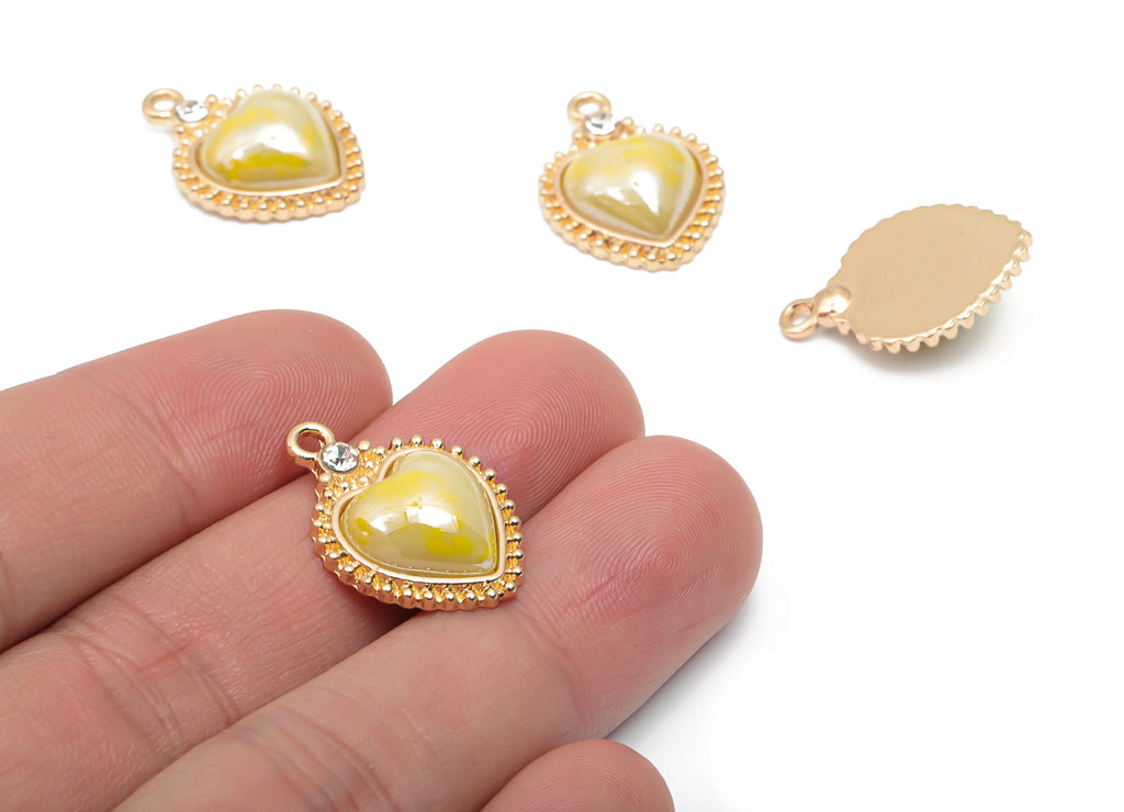 Ceramics Glass Heart Loop Earring Charms - Alloy Heart Pendant - KC Gold Tone Plated Brass – Jewelry Supplies - 22.86x15.56x5.48mm – NS1676A - DOMEDBAZAAR