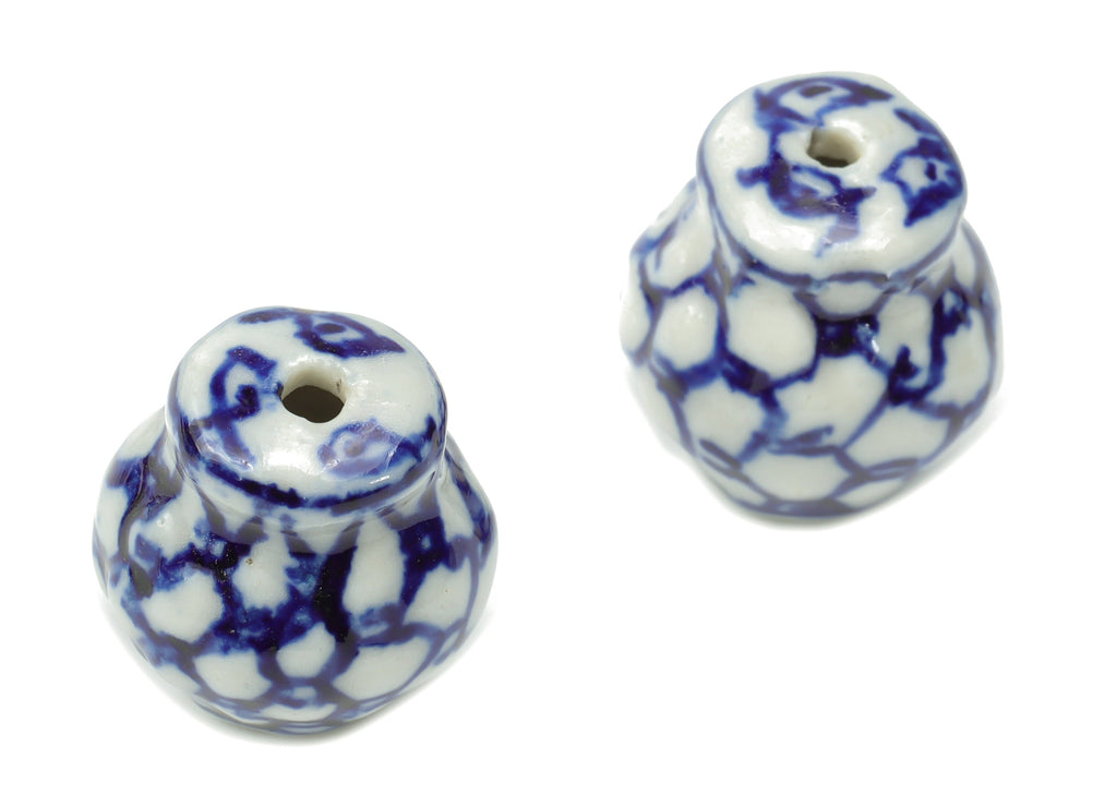 Glazed Ceramic Vase Beads - Carved Vase Beads - Handmade Beads - Bracelet Making Beads - Connectors Beads - 16.64x15.58x15.68mm - NS1842 - DOMEDBAZAAR