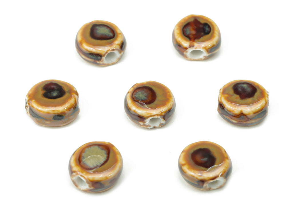 Glazed Ceramic Mini Round Beads - Carved Circle Beads - Handmade Beads - Bracelet Making Beads - Connectors Beads - 11.2x10.6x5.4mm - NS1776 - DOMEDBAZAAR