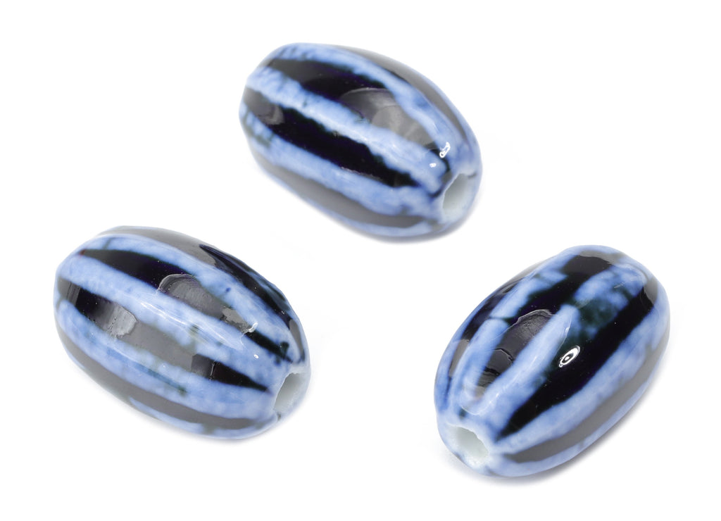 Glazed Ceramic Long Oval Beads - Carved Oval Beads - Handmade Beads - Bracelet Making Beads - Connectors Beads - 20.28x12.86x12.9mm - NS1793 - DOMEDBAZAAR