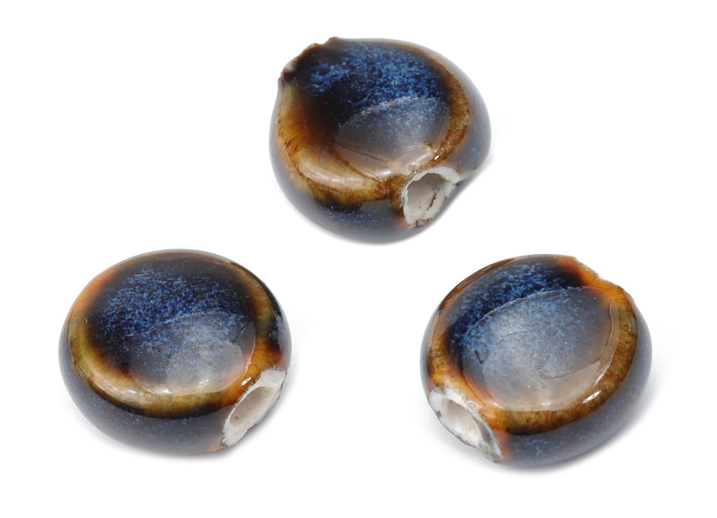 Glazed Ceramic Mini Round Beads - Carved Circle Beads - Handmade Beads - Bracelet Making Beads - Connectors Beads - 11.6x11.04x6.6mm- NS1777 - DOMEDBAZAAR