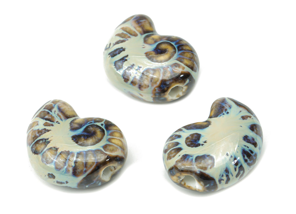 Glazed Ceramic Snail Beads - Carved Snail Beads - Handmade Beads - Bracelet Making Beads - Connectors Beads - 21.39x15.94x9.12mm - NS1827 - DOMEDBAZAAR