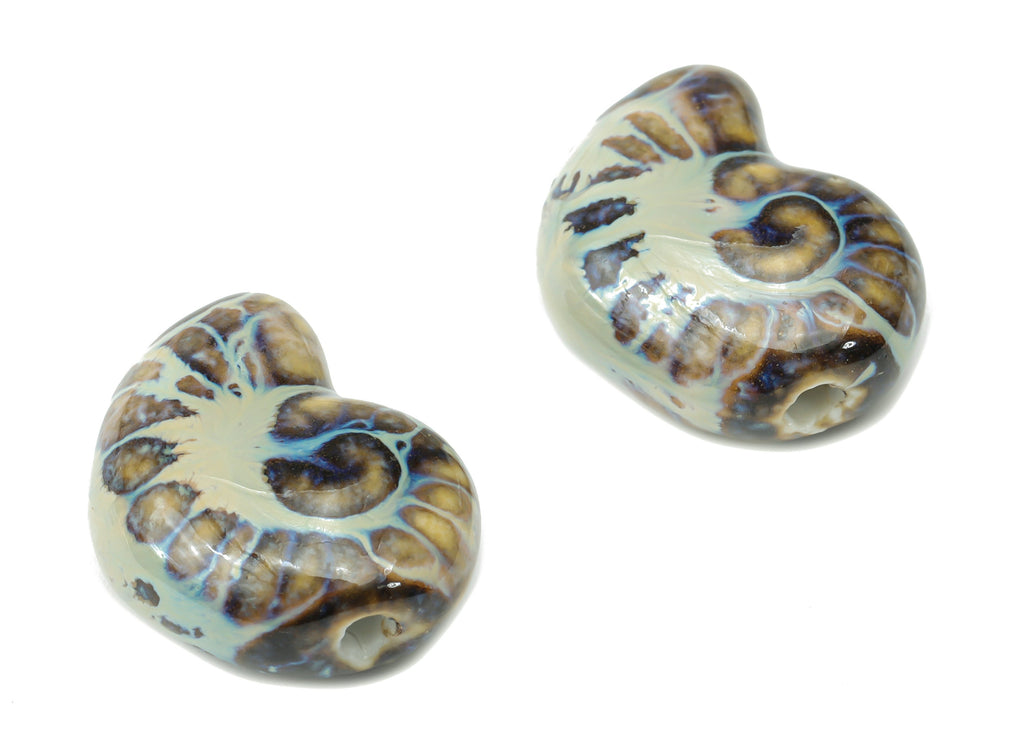 Glazed Ceramic Snail Beads - Carved Snail Beads - Handmade Beads - Bracelet Making Beads - Connectors Beads - 21.39x15.94x9.12mm - NS1827 - DOMEDBAZAAR