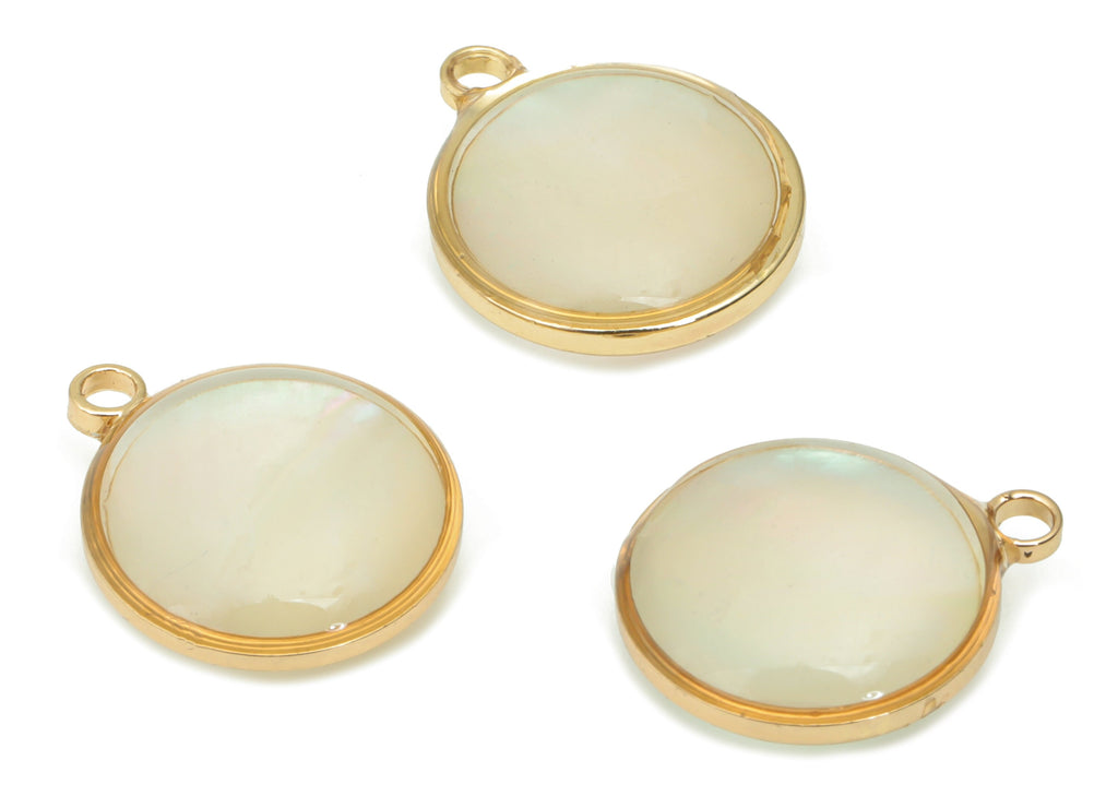Shell Round Earring Charms - Shell Circle Pendant - Gold Tone Plated Brass - Jewelry Making Supplies - 14.48x12x4.7mm - SF1138 - DOMEDBAZAAR