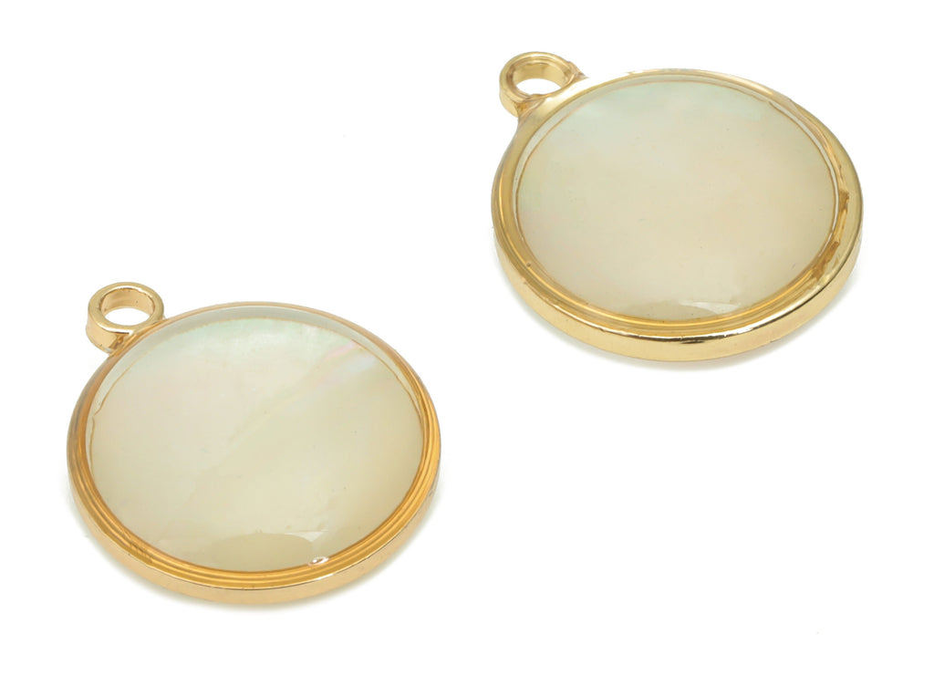 Shell Round Earring Charms - Shell Circle Pendant - Gold Tone Plated Brass - Jewelry Making Supplies - 14.48x12x4.7mm - SF1138 - DOMEDBAZAAR