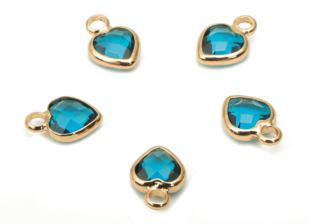 Glass Mini Heart Loop Earring Charms - Brass Mini Heart Frame Pendant - Gold Tone Plated Brass - Faceted Glass - 9.24x6.61x2.98mm - GS1102C - DOMEDBAZAAR