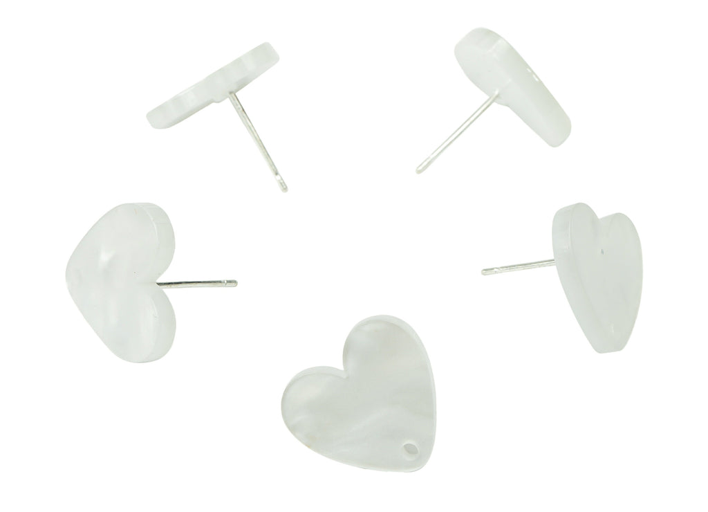 Acrylic Heart Earring Stud – White Acrylic Heart Earring Post - 316 Stainles Steel Stud - Jewelry Making - 15.57x14.5x2.3mm - AC2486B - DOMEDBAZAAR