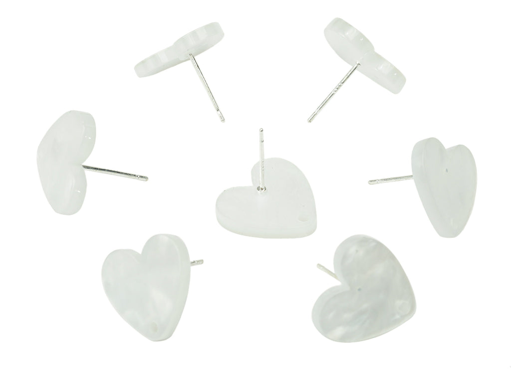 Acrylic Heart Earring Stud – White Acrylic Heart Earring Post - 316 Stainles Steel Stud - Jewelry Making - 15.57x14.5x2.3mm - AC2486B - DOMEDBAZAAR