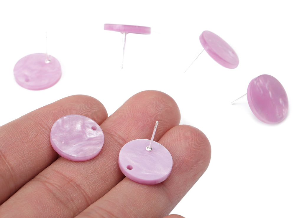 Acrylic Round Earring Stud – Purple Acrylic Circle Post - Silver Plated Cupronickel Stud - Jewelry Supplies - 15.5x15.5x2.29mm - AC2485B - DOMEDBAZAAR