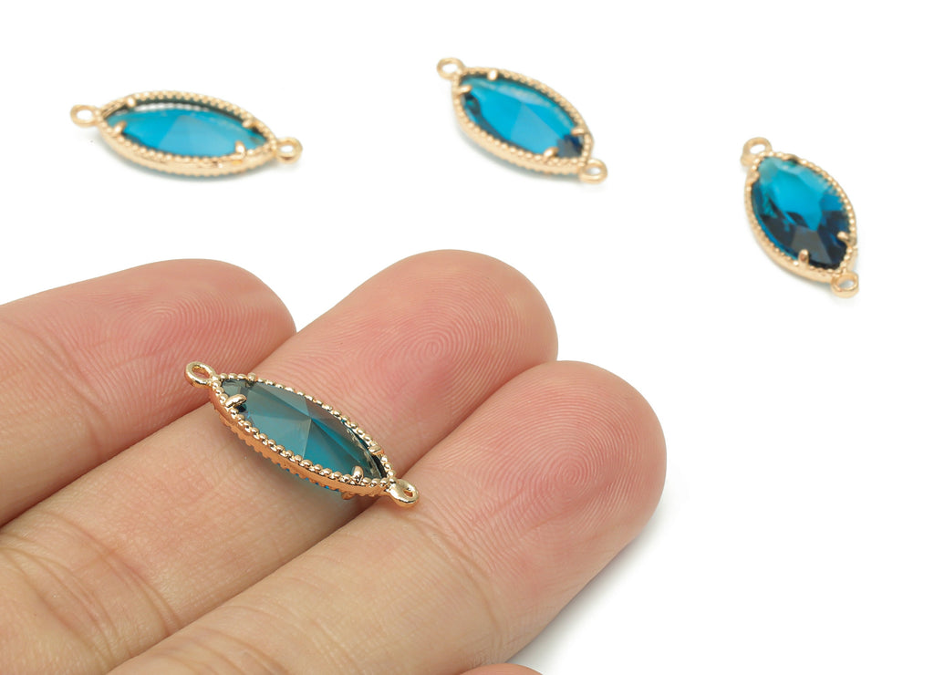 Glass Marquise Earring Connector With Loop - Brass Oval Frame Charms - Gold Tone Plated Brass - Faceted Glass - 21.13x8.7x3.84mm - GS1108A - DOMEDBAZAAR