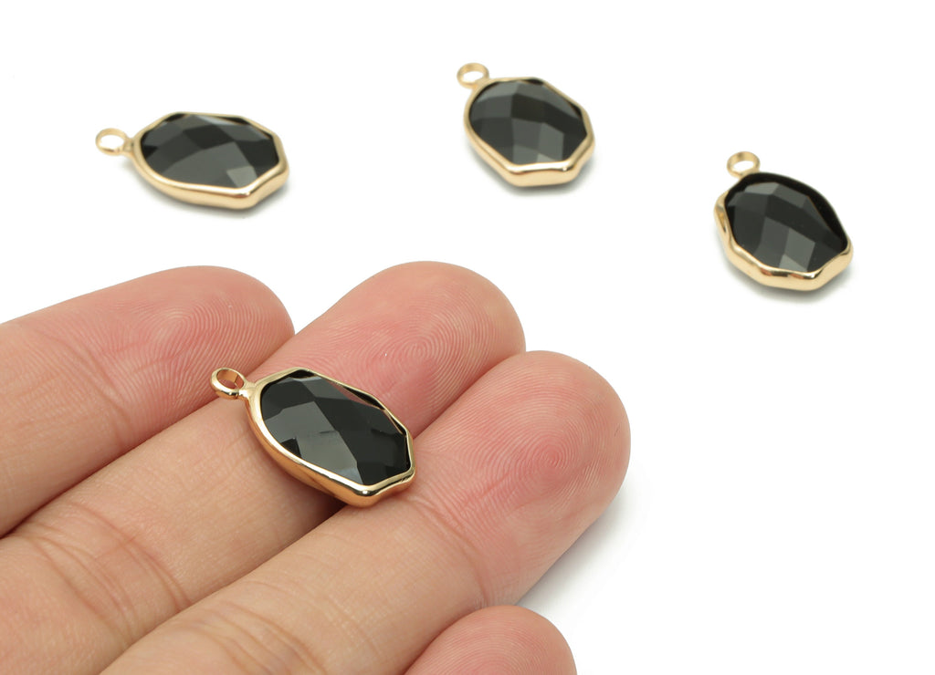 Glass Geometry Loop Earring Charms - Brass Irregular Frame Pendant - Gold Tone Plated Brass - Faceted Glass - 19.86x11.97x5mm - GS1109A - DOMEDBAZAAR