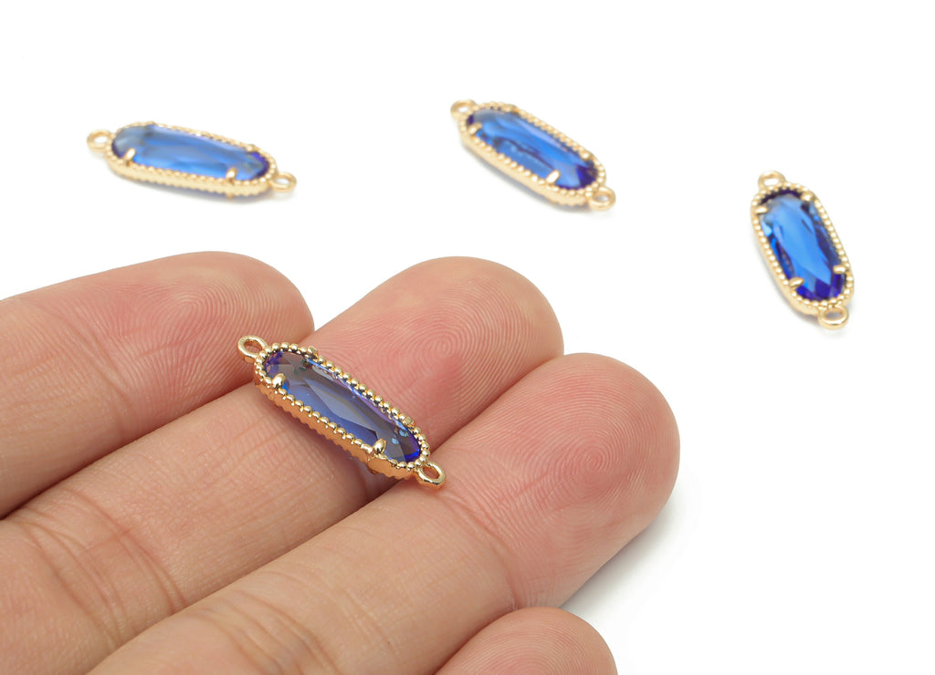 Glass Long Oval Bracelet Earring Connector With Loop - Brass Oval Charms - Gold Tone Plated Brass - Faceted Glass - 20.8x7.1x3.5mm - GS1110B - DOMEDBAZAAR