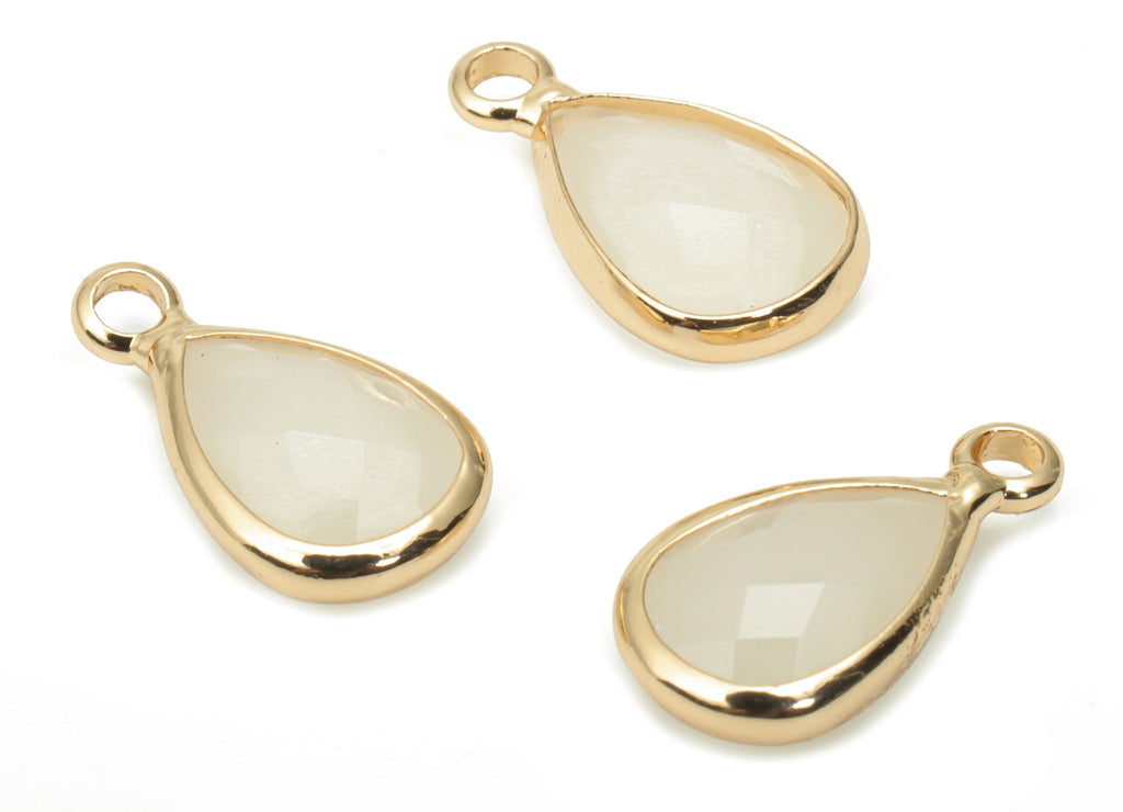 Glass Drop Loop Earring Charms - Brass Teardrop Frame Pendant - Gold Tone Plated Brass - Faceted Glass - 13.79x7.64x3.61mm - GS1104 - DOMEDBAZAAR