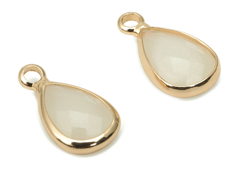 Glass Drop Loop Earring Charms - Brass Teardrop Frame Pendant - Gold Tone Plated Brass - Faceted Glass - 13.79x7.64x3.61mm - GS1104 - DOMEDBAZAAR