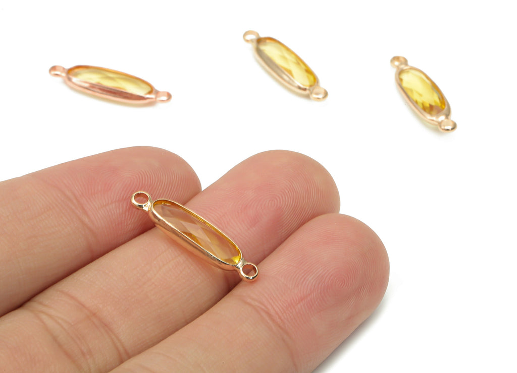 Glass Long Oval Bracelet Earring Connector - Brass Oval Charms - Gold Tone Plated Brass - Faceted Glass - 21.93x5.81x3.47mm - GS1103B - DOMEDBAZAAR