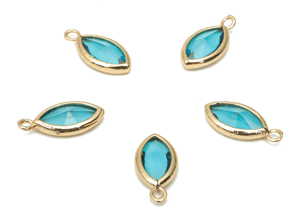 Glass Marquise Loop Earring Charms - Brass Oval Frame Pendant - Gold Tone Plated Brass - Faceted Glass - 15.4x8.47x4.24mm - GS1100A - DOMEDBAZAAR