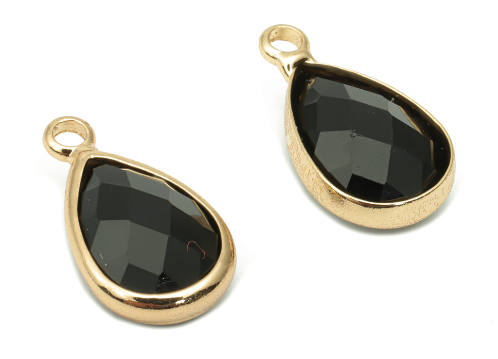 Glass Faceted Drop Loop Earring Charms - Brass Teardrop Frame Pendant - Gold Tone Plated Brass - Faceted Glass - 15.4x8.47x4.24mm - GS1099B - DOMEDBAZAAR